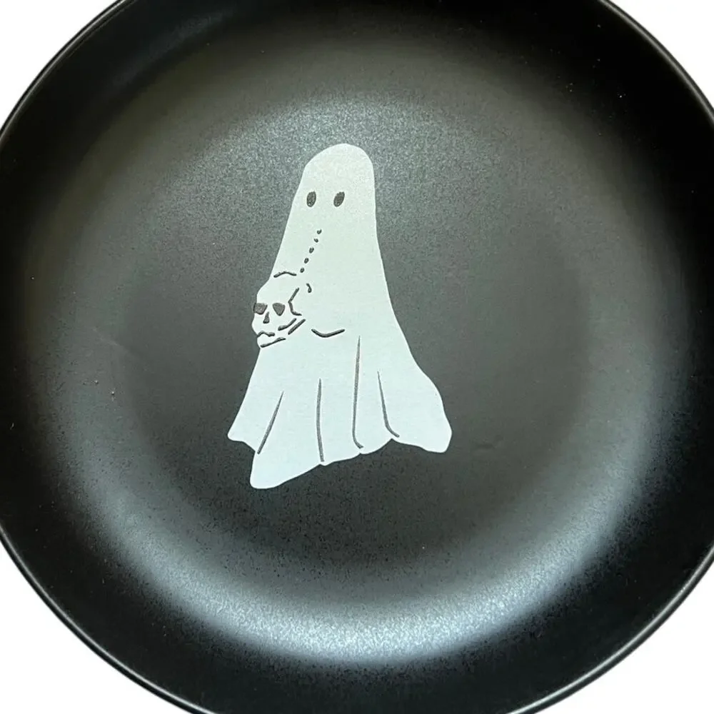 Potchen Halloween Ghost Plates Set of 4 Ceramic Appetizer Dishes Black Spooky